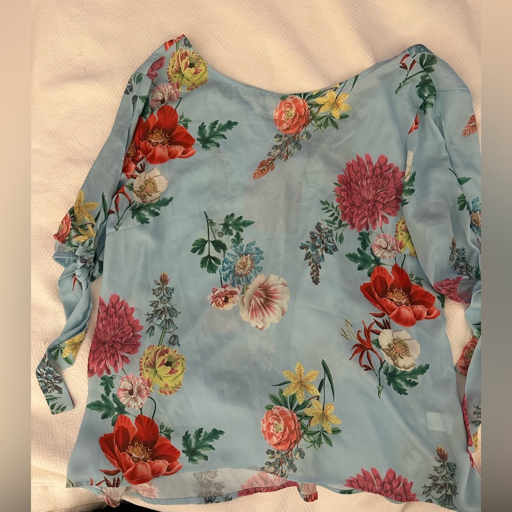 New York and Company Sweet Pea Sheer Floral Blouse Size XL